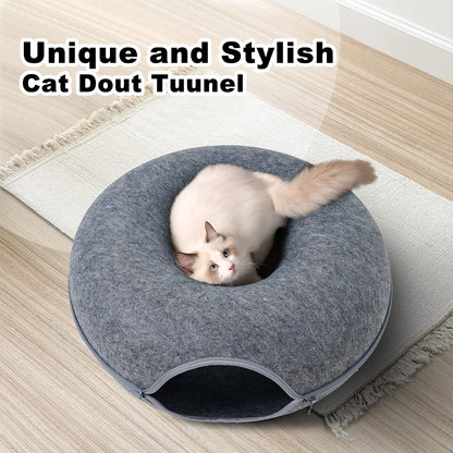 Large Cat Cave with 3 Toys Scratch Resistant Tunnel Bed up to 30 Lbs Dark Grey (24X24X11)