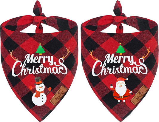 2 Pack Dog Bandana Christmas Classic Buffalo Plaid Pets Scarf Triangle Bibs Kerchief Set Pet Costume Accessories Decoration for Small Medium Large Dogs Cats Pets